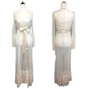 CLAIRE PETTIBONE Vintage Ivory Lace Slip Dress Nightgown Robe Sheer Fairy Small‎